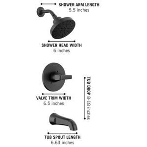 Delta Sparrow Monitor 14 Series Tub & Shower Trim Kit w/ Valve – Matte Black